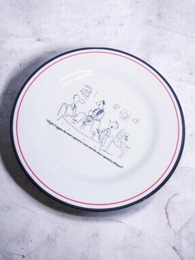 Restoration Hardware 8" Cheese Plate The New Yorker Waiter Cartoon White Vintage